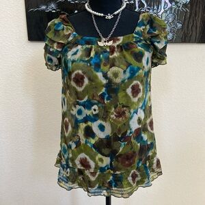 BCX patterned square neck shirt size S